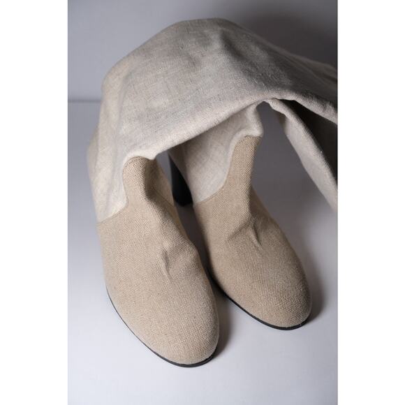 Maryam Nassir Zadeh Cream Woven Linen Norfolk Knee High Boots Womens US 41 / 10 - Picture 4 of 14